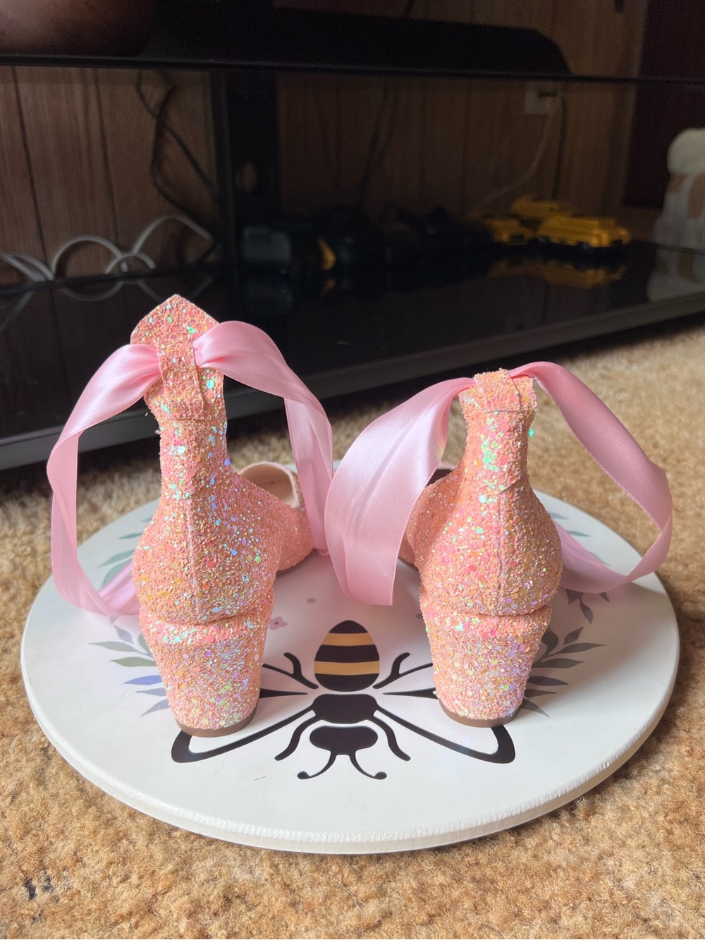 Free People Pink Glitter Lana Block Heels size women’s 9. - Picture 7 of 17